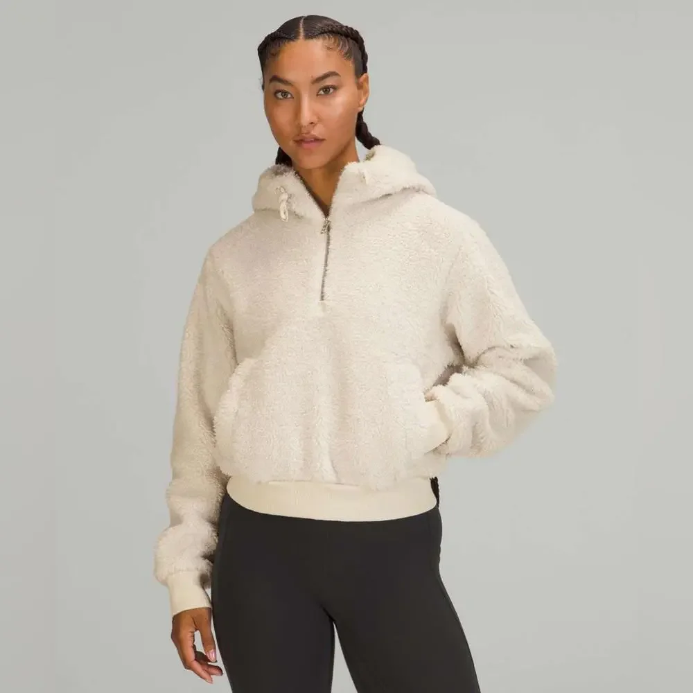 Lululemon Textured Fleece 1/2 Zip Hoodie - White Opal - 8